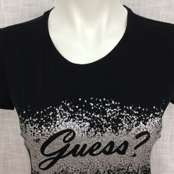 Guess Black Tee Embellished With Silver Sparkle - Picture 2 of 8